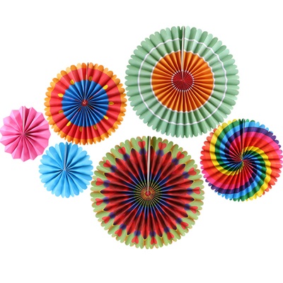 Printed Birthday Wedding Decoration Round Hanging Paper Fan Set